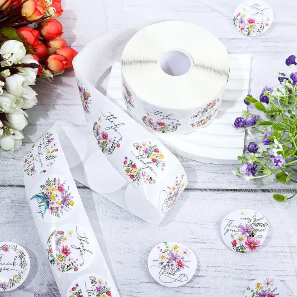 500 pc Floral Thank You Stickers Roll